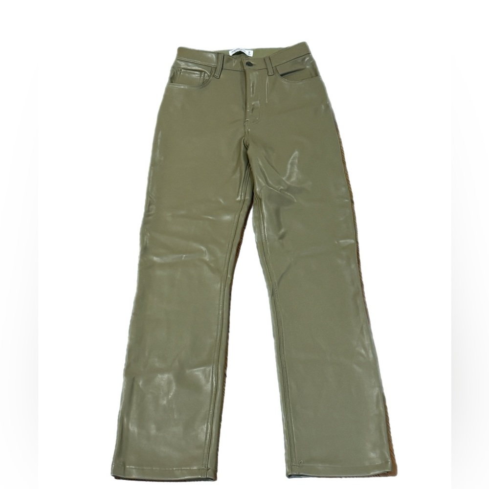 Vegan Leather 90s Straight Pant Abercrombie & Fitch Size 26 (2) Taupe/Green - Picture 3 of 5